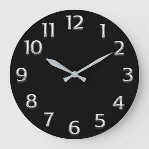 Grande Horloge Ronde Effet 3D Silver Gris Minimalisme Moderne Noir