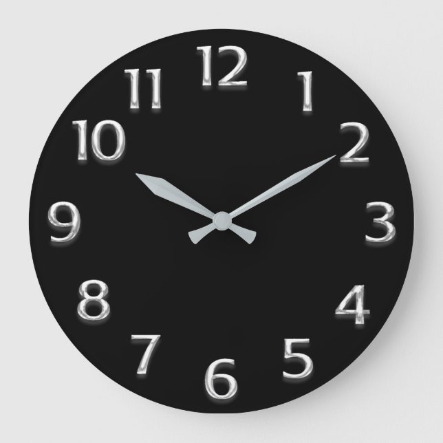 Grande Horloge Ronde Effet 3D Silver Gris Minimalisme Moderne Noir (Recto)