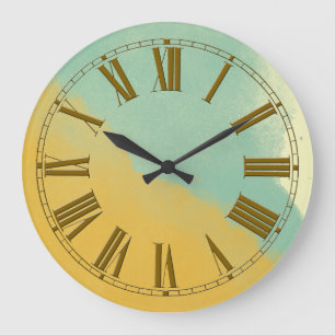 Grande Horloge Ronde Effet d'aquarelle d'or et d'eau bouchée