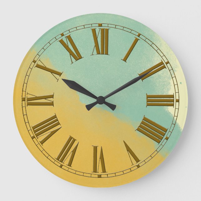 Grande Horloge Ronde Effet d'aquarelle d'or et d'eau bouchée (Recto)