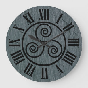 Grande Horloge Ronde Effet d'ardoise de Gallois, icône celtique, figs.