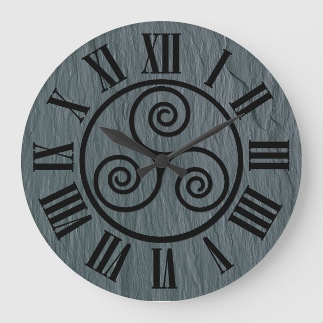 Grande Horloge Ronde Effet d'ardoise galloise, Icône celtique, Figes ro (Recto)