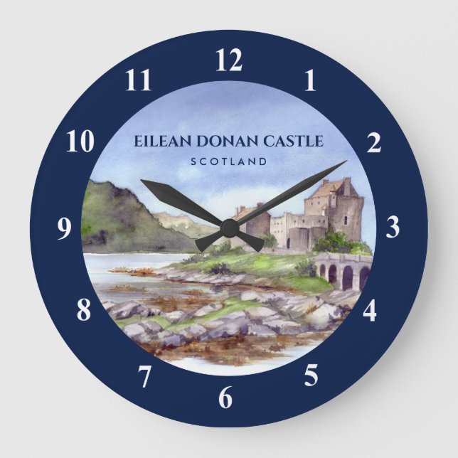 Grande Horloge Ronde Eilean Donan Castle Ecosse aquarelle peinture (Recto)