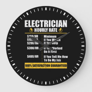 Grande Horloge Ronde Électricien Taux horaire Funny Lineman Papa Retro