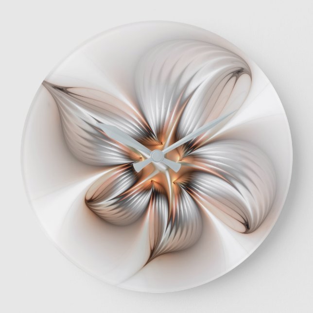 Grande Horloge Ronde Élégance florale Art Abstrait fractal moderne (Recto)