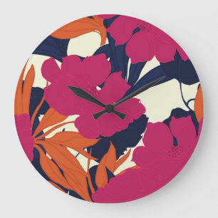 Grande Horloge Ronde Élégance florale : motif abstrait