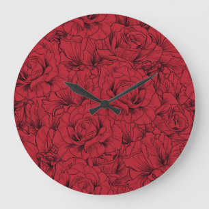 Grande Horloge Ronde Élégance vintage des roses rouges