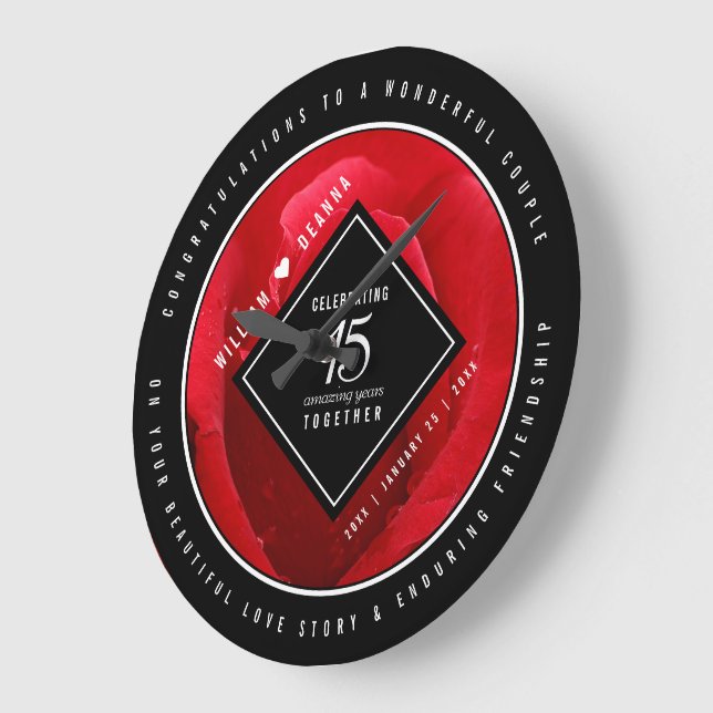 Grande Horloge Ronde Élégant 15e anniversaire de Mariage Rose (Angle)