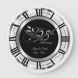 Grande Horloge Ronde Élégant 25e anniversaire de diamant d'argent