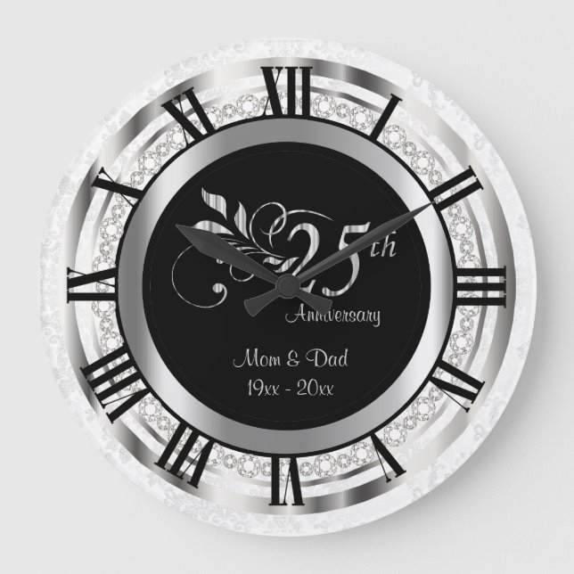 Grande Horloge Ronde Élégant 25e anniversaire de diamant d'argent (Recto)