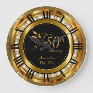 Grande Horloge Ronde Élégant 50e anniversaire de diamant d'or