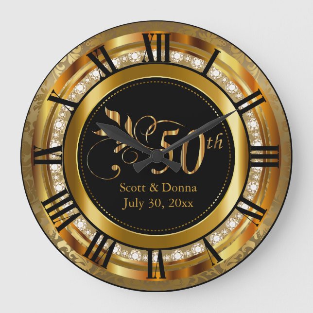 Grande Horloge Ronde Élégant 50e anniversaire de Mariage d'or (Recto)