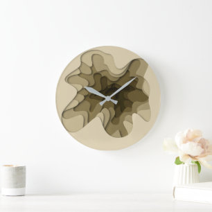 Grande Horloge Ronde Élégant Abstrait Ombré Brun
