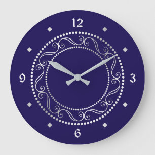 Grande Horloge Ronde Elégant Argent Ornate Retro Design