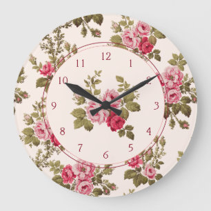 Grande Horloge Ronde Élégant Arrière - plan de roses-bouffées roses