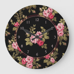 Grande Horloge Ronde Élégant Arrière - plan noir-rose Vintage
