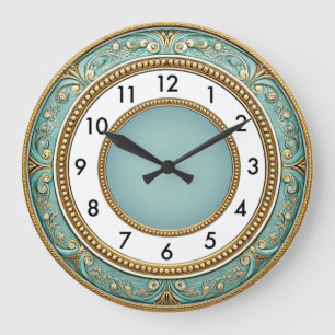 Grande Horloge Ronde Élégant Art déco Rond Menthe