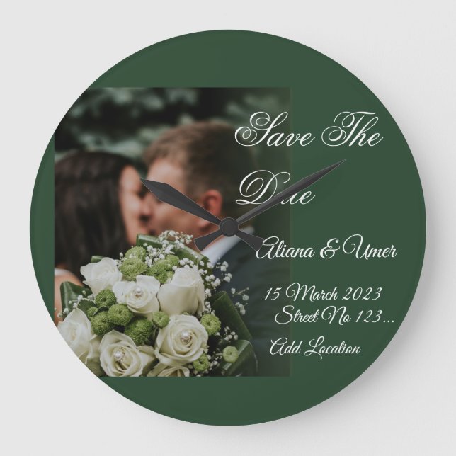 Grande Horloge Ronde Élégant baiser vert Enregistrer la date (Recto)