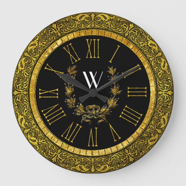 Grande Horloge Ronde Elegant Baroque Gold Wreath Monogram (Recto)
