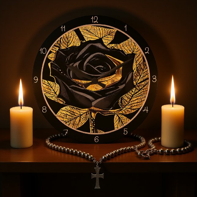 Grande Horloge Ronde Elegant Black Gold Rose (Créateur téléchargé)