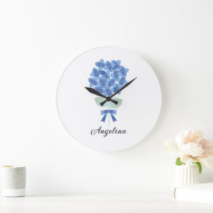 Grande Horloge Ronde Élégant cadran bleu personnalisé