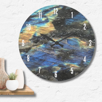 Grande Horloge Ronde Elégant chic labradorite chic cristal pierre