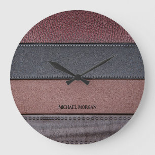 Grande Horloge Ronde Élégant Cuir Luxueux Aspect Brun Noir