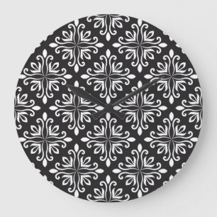 Grande Horloge Ronde Élégant Damas : Art déco floral