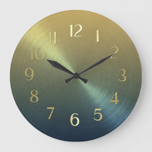 Grande Horloge Ronde Élégant dégradé bleu à or Ombre