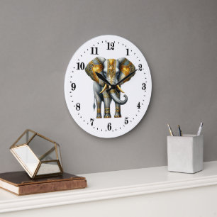 Grande Horloge Ronde Elégant éléphant art déco
