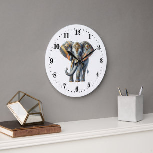 Grande Horloge Ronde Elégant éléphant art déco
