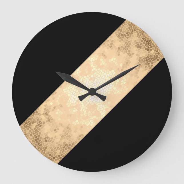Grande Horloge Ronde élégant faux or clair et bandes noires (Recto)