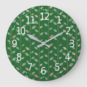 Grande Horloge Ronde Élégant Feuilles et vignes Motif papier Texture 