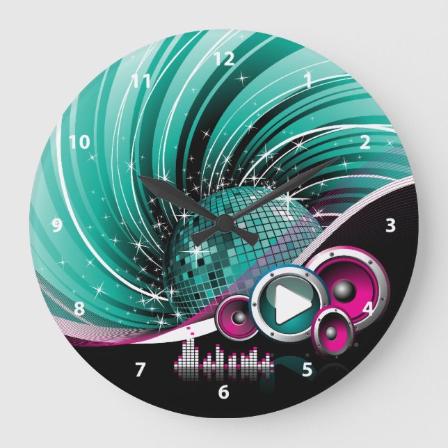 Grande Horloge Ronde Élégant Funky Girl Disco Ball Vector (Recto)