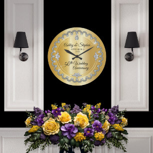Grande Horloge Ronde Elegant Gold Diamonds 50th Wedding Anniversary