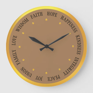 Grande Horloge Ronde Élégant Gold et Beige Bonnes Vibrations