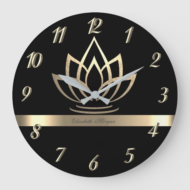 Grande Horloge Ronde Elegant Gold Lotus, Yoga Black (Recto)