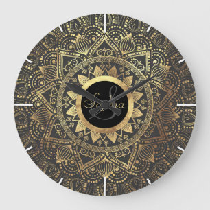 Grande Horloge Ronde Elegant gold mandala artwork