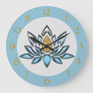 Grande Horloge Ronde Elegant Lotus d'Or Zen Yoga Méditation