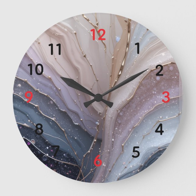 Grande Horloge Ronde Elegant Marble Abstract Wall Clock – Modern Pastel (Recto)
