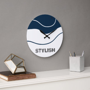 Grande Horloge Ronde Elégant & moderne bleu & blanc