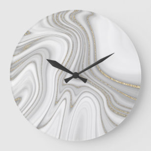 Grande Horloge Ronde Élégant motif de parties scintillant en marbre d