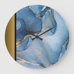 Grande Horloge Ronde Élégant Motif en marbre bleu or moderne chic