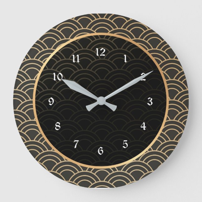 Grande Horloge Ronde Élégant motif noir et or (Recto)