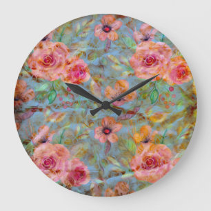 Grande Horloge Ronde Élégant Motif rose floral