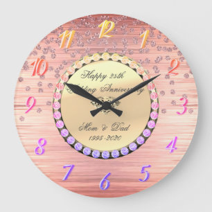 Grande Horloge Ronde Élégant ombre diamants 25e anniversaire de mariage