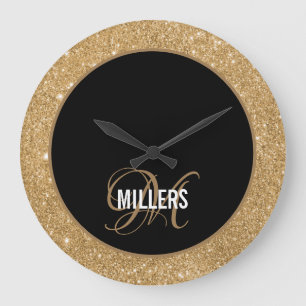 Grande Horloge Ronde Élégant parties scintillant en or noir monogramm
