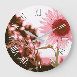 Grande Horloge Ronde Elegant Peach Sunflower Artwork   Wall Clock