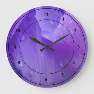 Grande Horloge Ronde Elegant Purple Violet Watercolor Floral Modern