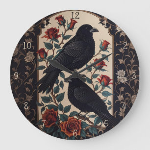 Grande Horloge Ronde Élégant Ravin Gothique Avec Rose
